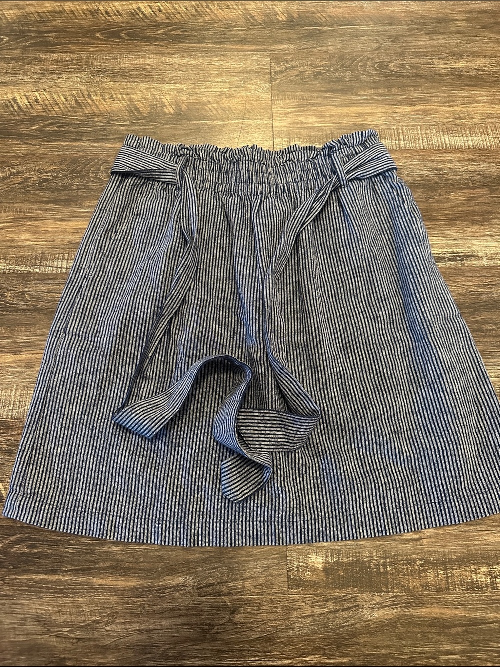 J. Crew Blue and White Striped A-Line Paperbag Waist Skirt with Tie